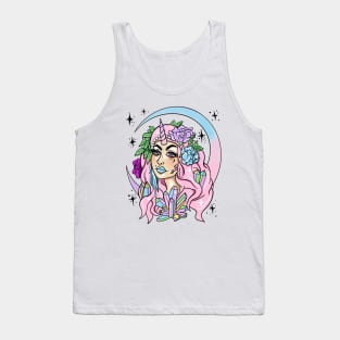 Unicorn Girl Pastel Goth Moon Maiden Crystal Cluster Tank Top